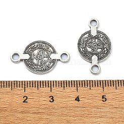 チベットスタイルの合金コネクタチャーム  鉛フリー＆カドミウムフリー  フラワーリンク付きフラットラウンド  アンティークシルバー  13.5x23x1mm  穴：2mm  1283個/ 5000g&nbsp;TIBE-H142-07AS