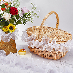 5ヤードのプリーツオーガンジーリボン  プラスチックビーズのフリルリボン  服飾材料  ホワイト  4-3/8~5-1/2インチ（110~140mm）&nbsp;OCOR-GF0002-33C