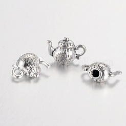 チベット風合金チャーム  ティーポット  カドミウムフリー＆鉛フリー  アンティークシルバー  13x15x8mm  穴：2mm&nbsp;TIBEP-0802-S-LF