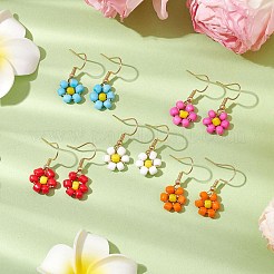 ガラスの種の花のダングルイヤリング  304ステンレススチールピアスフック  ゴールドカラー  ミックスカラー  30x13mm&nbsp;EJEW-JE06152