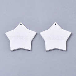 スプレー塗装木製ペンダント  レーザーカットウッドシェイプ  スター  ホワイト  40x40x2.5mm  穴：1.8mm&nbsp;WOOD-TA0002-10