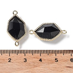 天然混合宝石コネクタ チャーム  ファセットヘキサゴンリンク、金メッキ真鍮エッジループ付き  25x13x6.5~7mm  穴：1.6~2mm&nbsp;G-C087-02G-A