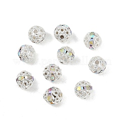 真鍮製のラインストーンビーズ  グレードA  銀色のメッキ  ラウンド  クリスタルAB  6mm  穴：1mm&nbsp;RB-A011-6mm-28S