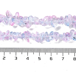 スプレープリント透明ガラスビーズ連売り  天然石風  チップ  ラベンダー  1~7x4~14x3~7.5mm  穴：0.4mm  31.50''~31.69''（80~80.5センチメートル）&nbsp;X-GLAA-P060-01A-16