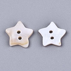 2  - 正孔淡水貝ボタン  スター  貝殻色  12x12~13x2mm  穴：1.6mm&nbsp;X-SHEL-S276-138A-01