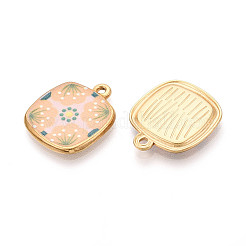 プリントスタイルの304ステンレススチールスクエアペンダント  イオンプレーティング（ip）  18KGP本金メッキ  花  21x18x2mm  穴：1.8~2mm&nbsp;STAS-T071-25E-G