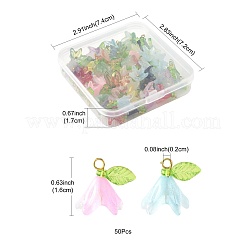 50個透明アクリルパーツ  ゴールデン真鍮パーツ  花  ミックスカラー  16mm  穴：2mm&nbsp;PALLOY-FS00043-02