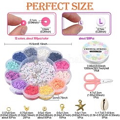 DIY ブレスレット ネックレス メイキング キット  ポリマークレイディスク、アクリルレター、天然シェルビーズを含む  プラスチック製のヒトデペンダント  合金の留め金  はさみ  ミックスカラー  2527個/箱&nbsp;DIY-YW0007-76