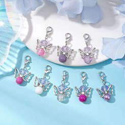 天使のガラスのペンダントの装飾  バッグ飾り用の合金製ロブスター クロー クラスプ チャーム  暗紫色  33mm&nbsp;HJEW-JM02645-04