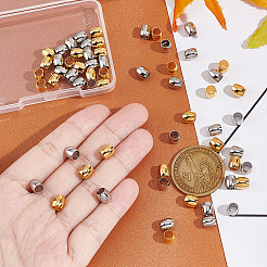 80個 2色 202ステンレススチールヨーロピアンビーズ  バレル  大穴ビーズ  ゴールデン·ステンレス鋼色  6x6mm  穴：4mm  40個/カラー&nbsp;STAS-UN0050-42