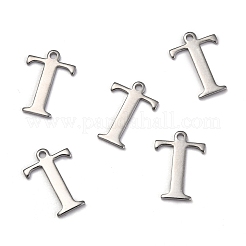 変色しにくい304ステンレススチールのアルファベットチャーム  ステンレス鋼色  文字.t  12x8.5x1mm  穴：1mm&nbsp;STAS-H122-T-P