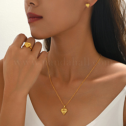 女性用ダイヤモンド真鍮スタッドピアス＆ペンダントネックレス＆リングセット  ゴールドカラー  ネックレス：19.49インチ（49.5cm）&nbsp;YM9426