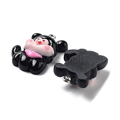 不透明樹脂の子犬ペンダント  スカーフ付き犬チャーム  ブラック  27x20x9mm  穴：2mm&nbsp;LS-RESI-R444-02C