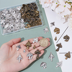 120pcs12スタイルチベットスタイルアロイペンダント  キノコ  ミックスカラー  13~30x8~19x3~8mm  穴：1.5~2.2mm  10個/スタイル&nbsp;TIBEP-ME0001-10