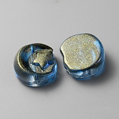 透明ガラスビーズ  金粉付き  スターとムーン  マリンブルー  14x12x6mm  穴：1.2mm&nbsp;GLAA-TAC0020-06B