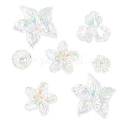 20個 5スタイル UVメッキアクリルビーズキャップ  虹色の  花  カラフル  22~51x21~52.5x5.5~12.5mm  穴：1~1.6mm  4個/スタイル&nbsp;TACR-FS0001-60