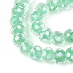 手作りランプワークビーズ  水玉模様のロンデル  アクアマリン  12~13.5x8.5~10mm  穴：1.5~1.6mm&nbsp;LAMP-T022-12D