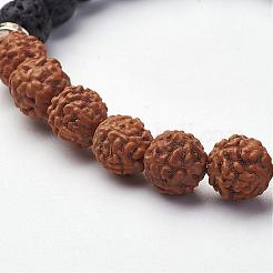 天然溶岩ロックストレッチブレスレット  ボディと合金のビーズ  ラウンド  2-1/8インチ（55mm）&nbsp;BJEW-K142-E