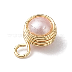 貝殻真珠の丸銅線巻きペンダント  ゴールドカラー  ミックスカラー  16x10x8mm  穴：3.5mm&nbsp;PALLOY-JF03258