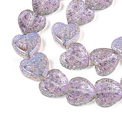 電気メッキ透明ガラスビーズ連売り  半分メッキ  花とハート  アザミ  17~17.5x17.5~18x7~8mm  穴：1mm  約40個/連  25.20インチ（64cm）&nbsp;EGLA-N017-04D