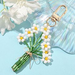 花のガラスシードビーズペンダント装飾  バッグ装飾用の合金製回転留め金チャーム  カラフル  104mm&nbsp;HJEW-TA00310