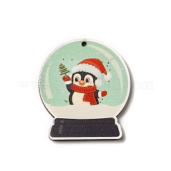 片面プリントの木製ペンダント  クリスマスクリスタルボールチャーム  他人  50x44x2.6mm  穴：2mm&nbsp;LS-WOOD-H102-02B