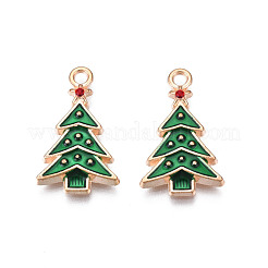 クリスマス合金エナメルペンダント  カドミウムフリー＆鉛フリー  ライトゴールド  クリスマスツリー  グリーン  22.5x13.5x2.5mm  穴：1.8mm&nbsp;ENAM-Q442-65