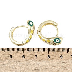 真鍮製マイクロパヴェキュービックジルコニアフープピアス  カドミウムフリー＆鉛フリー  エナメル  ヘビ  18KGP本金メッキ  ミックスカラー  20x21x7.5mm&nbsp;EJEW-B146-02G