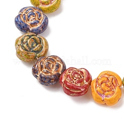 塗装ガラスビーズ連売り  ゴールドライン入り  花  ミックスカラー  12x14x7~7.5mm  穴：1.4mm  約30個/連  14.09''（35.8センチメートル）&nbsp;GLAA-B037-12C-12C
