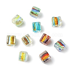 10色のシルバーホイルガラスビーズ5個  キューブ  ミックスカラー  10~11.5x9.5~10.5x10~10.5mm  穴：1.2~1.6mm  2個/カラー&nbsp;FOIL-CJ0001-15