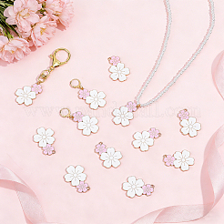 50本合金エナメルペンダント  ライトゴールド  鉛フリー＆カドミウムフリー  花のチャーム  ピンク  35x25x1.5mm  穴：2mm&nbsp;ENAM-GA0001-23