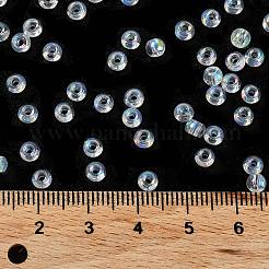 ガラスシードビーズ  半分メッキ  透明色の虹  丸い穴  ラウンド  透明  4x3mm  穴：1.2mm  7500個/ポンド&nbsp;SEED-H002-A-A610
