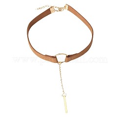女性用ブラックベルベットチョーカー真鍮＆鉄長方形ペンダントネックレス  ゴールドカラー  11.81インチ（30cm）&nbsp;FS-WGDB652-02