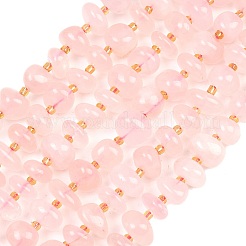 天然石ローズクォーツビーズ連売り  別々のビーズが付いたナゲット  12x10x5mm  穴：0.8mm  約54個/連  15.35''（39センチメートル）&nbsp;G-RM250109-A18