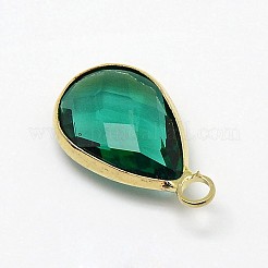ゴールデントーン真鍮ガラスティアドロップペンダント  ミックスカラー  22x14x5mm  穴：2mm&nbsp;GLAA-J017B-G