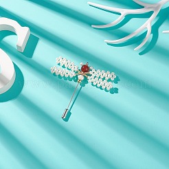 シェルパール＆カーネリアン編み込みトンボラペルピン  スーツ タキシード コサージュ アクセサリーの銅線ラップ安全ブローチ ピン  レッド  63x62x8mm&nbsp;JEWB-TA00007