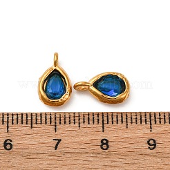 304ステンレススチールチャーム  ティアドロップ  ガラスと  多面カット  ブルー  12x7x3mm  穴：1.2mm&nbsp;STAS-Q363-08A-G