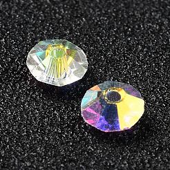 ガラス k9 ガラス  模造オーストリアクリスタルビーズ  多面カット  フラットラウンド  クリアAB  5x3mm  穴：1mm&nbsp;GLAA-F113-01