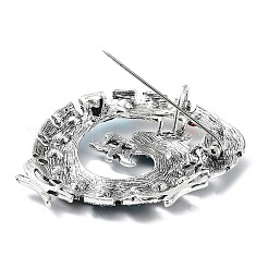 ドラゴンラインストーンブローチピン  ユニセックス用合金バッジ  アンティークシルバー  ライトスカイブルー  63x56.5x15mm&nbsp;JEWB-K018-09AS-02