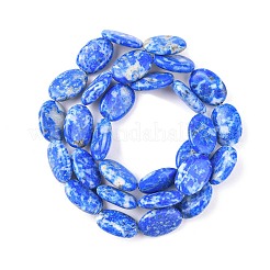 天然石ラピスラズリビーズ連売り  フラットオーバル  14x10x4~5mm  穴：0.7mm  約28~29個/連  15.35''~15.55'（39~39.5センチメートル）&nbsp;G-K311-01A-03