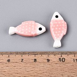 手描きの魚の形をした磁器ビーズ  水玉模様の動物柄セラミックビーズ  ピンク  28.5~29x13~14x5.5~6mm  穴：1.6~2mm&nbsp;PORC-N013-06B