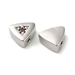 本物のプラチナメッキ真鍮マイクロパヴェキュービックジルコニアビーズ  三角形  ココナッツブラウン  7.5x8x3.5mm  穴：1mm&nbsp;KK-H455-08P-02