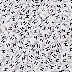 500PCSアクリルビーズ  横穴付き  文字L  フラットラウンド  文字h  7x4mm  穴：1mm&nbsp;SACR-TA0001-55H