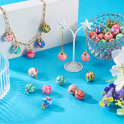 40個10色の手作りポリマー粘土ペンダント  花模様の丸  CCBパーツ  ミックスカラー  22~23x15~16.5mm  穴：2.5mm  4個/カラー&nbsp;CLAY-TA0001-95
