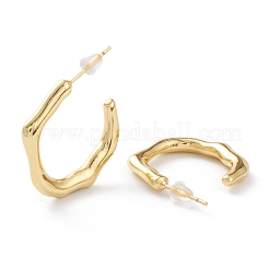 真鍮ハーフフープピアス  スチールピンとプラスチックのピアスキャッチ  長持ちメッキ  ポリゴン  18KGP本金メッキ  23x27x3.5mm  ピン：0.8mm&nbsp;EJEW-A056-14G