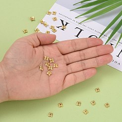 チベット風合金ビーズキャップ  花  4花びら  カドミウムフリー＆ニッケルフリー＆鉛フリー  ゴールドカラー  6x6x2mm  穴：1mm&nbsp;TIBEB-Q018-G-FF