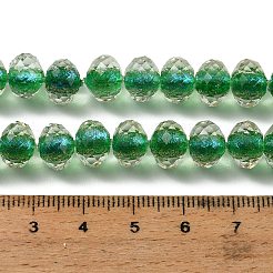 樹脂ビーズ連売り  二層ビーズ  ガラスとラメパウダー入り  ロンデル  多面カット  グリーン  9.5x7mm  穴：0.7mm  約50個/連  14.96''（38センチメートル）&nbsp;GLAA-T035-01I