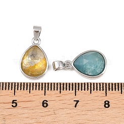 天然石ペンダント  ゴールデントーン真鍮パーツ  ティアドロップチャーム  多面カット  プラチナ  14.5x9.5x5mm  穴：2.5x3.5mm&nbsp;G-O176J-10M-P
