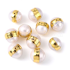 天然な培養された淡水パールビーズ  エッジゴールドメッキ  ラウンド  ホワイト  10~13x10~13mm  穴：0.5mm&nbsp;PEAR-F006-56G