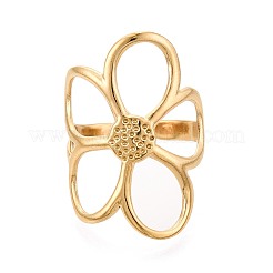 調整可能なイオンプレーティング（IP）304ステンレススチール製カフリング（女性用）  花  18KGP本金メッキ  30mm  内径：18mm&nbsp;RJEW-N052-22G